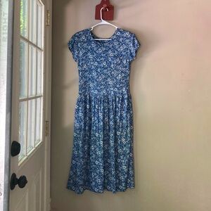 Vintage Paris Sports Club Blue & White Floral T-Shirt Dress S-M